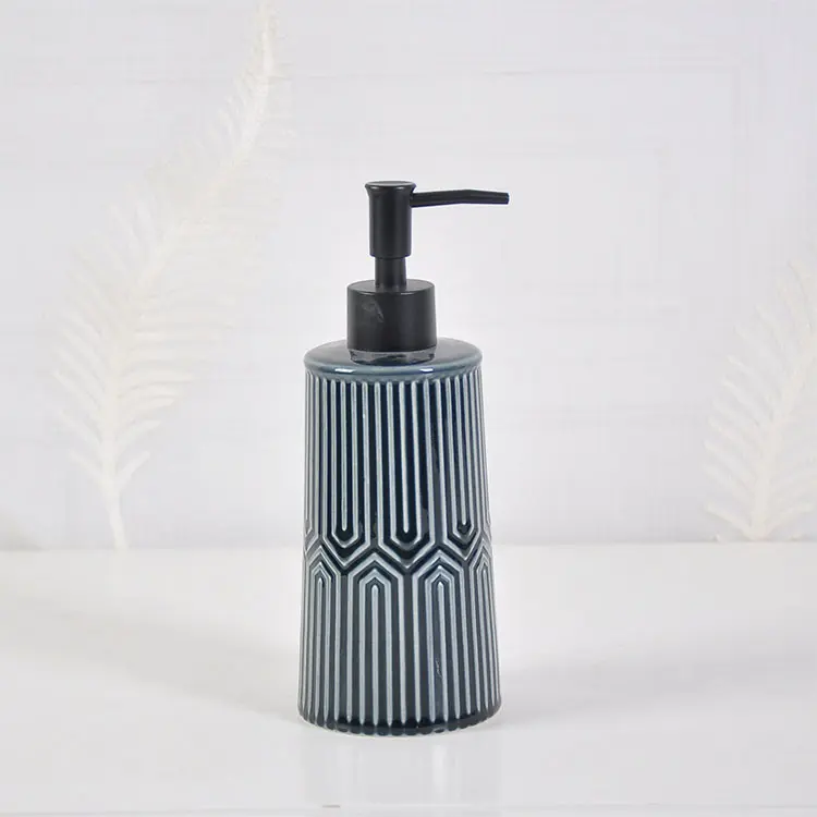 Cheap Artistic Geometric Embossed Navy Blue Ceramic Bathroom Accessory Set Exporter, Exporters