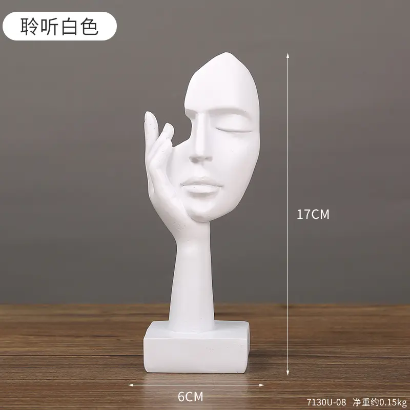 Minimalist White Abstract Face-Hand Resin Art Sculpture Main View