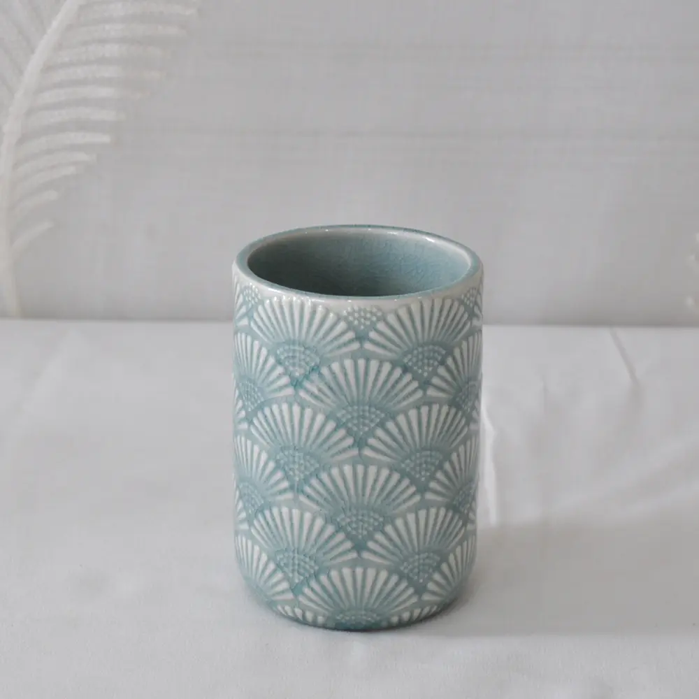 OEM Light Blue-Green Fan-Pattern Ceramic Bathroom 5-Piece Set Factory, Products