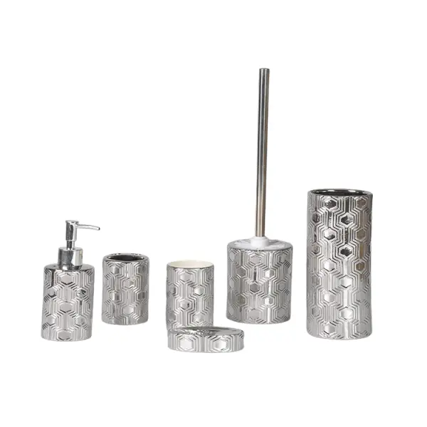 Buy Modern Luxury Geometric-Embossed Ceramic Bathroom Accessory Set Manufacturers, Factories