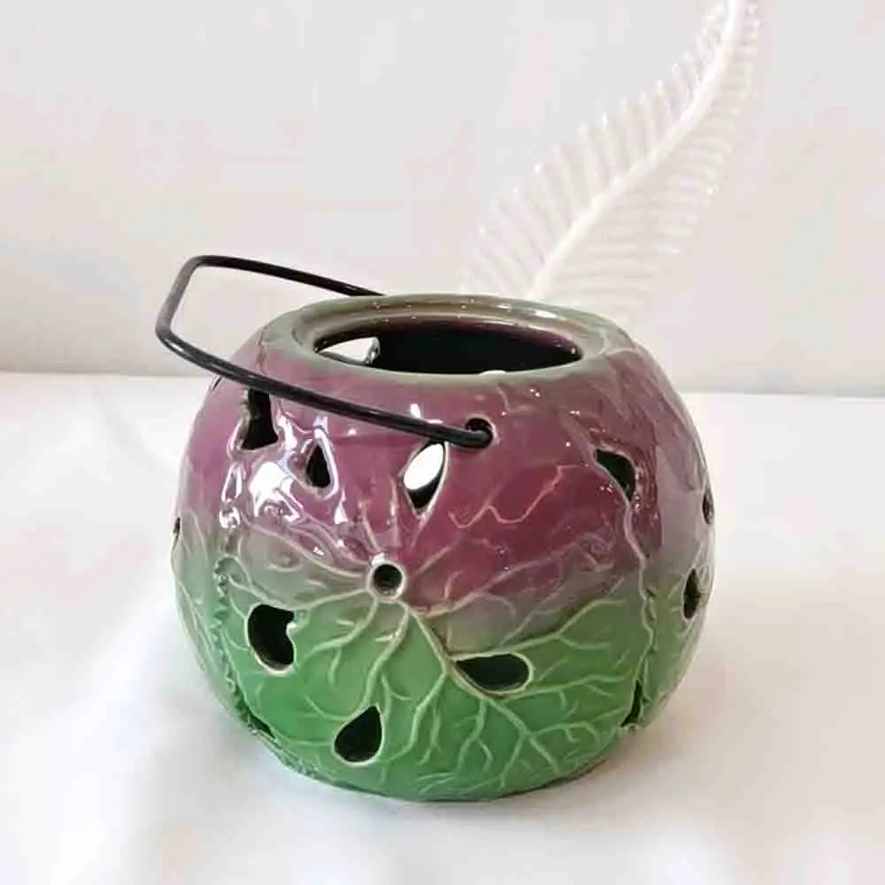 Wholesale Artistic Gradient Color Leaf - Embossed Cutout Ceramic Candle Holders with Handles Supplier, Exporter