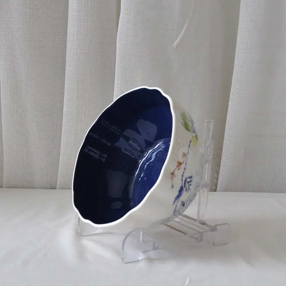 OEM Watercolor Style Color Block Hand Painted Floral Ceramic Bowl with Scalloped Edge Factory, Factories