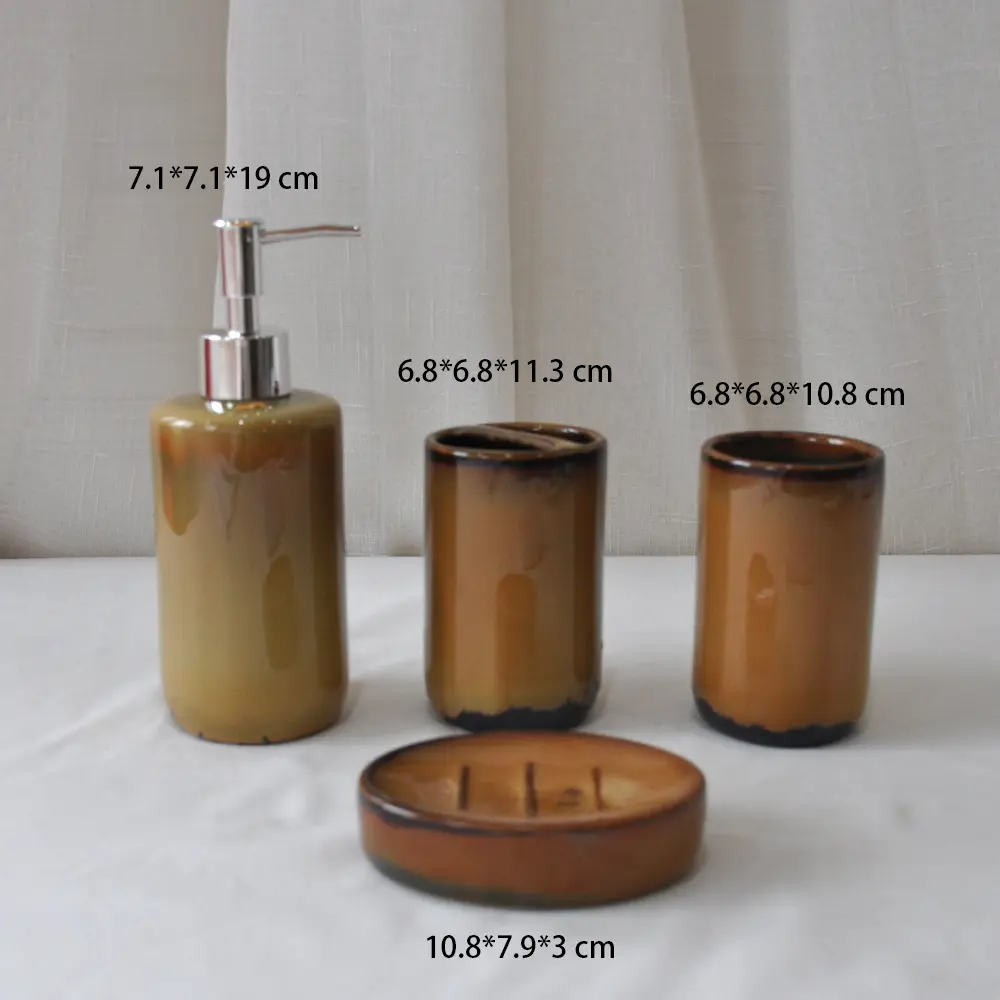 Modern Minimalist Brown Gradient Stoneware Bathroom Accessory Set