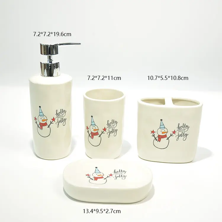 Christmas Snowman Holly Jolly Ceramic Bathroom 4-Piece Set