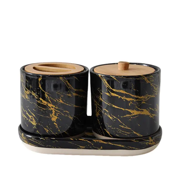 Buy Black & Gold Marble - Patterned Ceramic Bathroom 7 - Piece Set Companies, Products