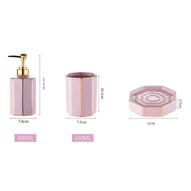 Blush Purple Geometric Ceramic Bathroom Set