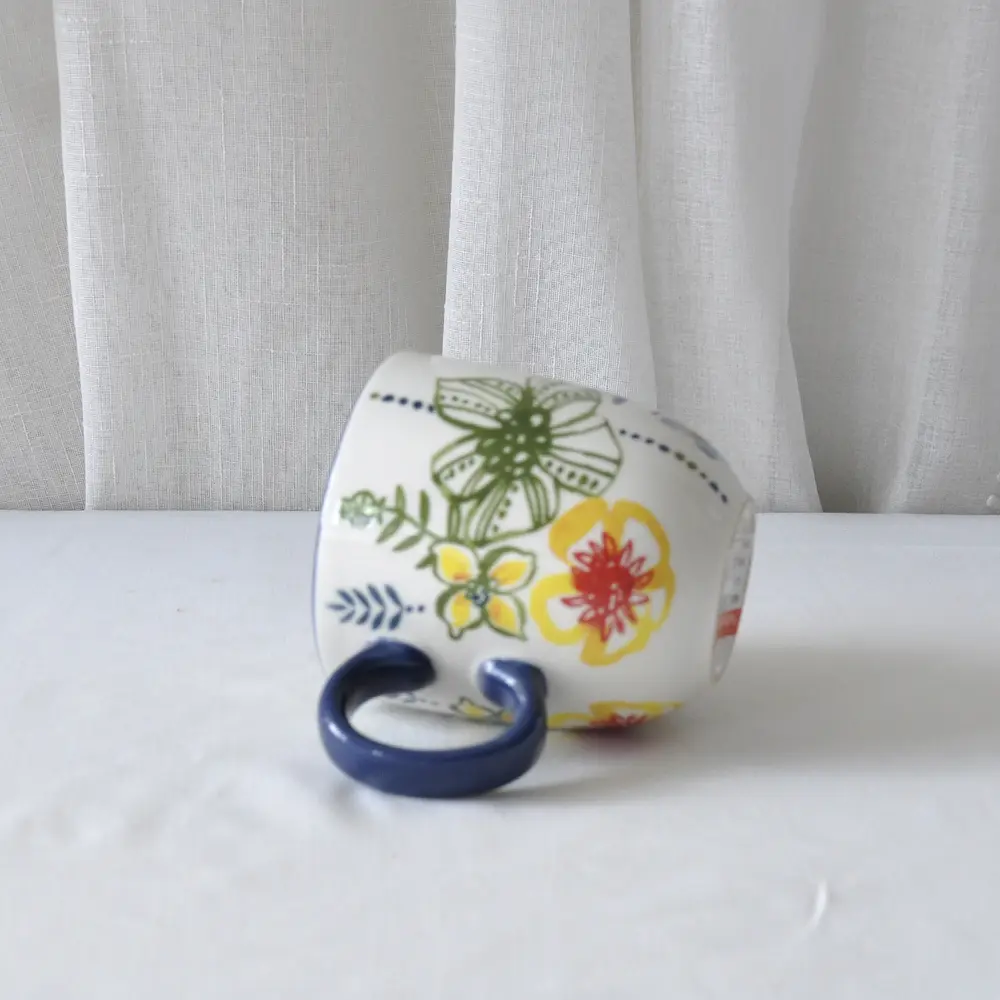Discount Colorful Floral Blue-Rim Ceramic Mug Factories, Product