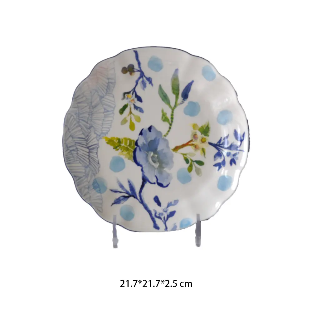 Blue & White Floral Ceramic Plate