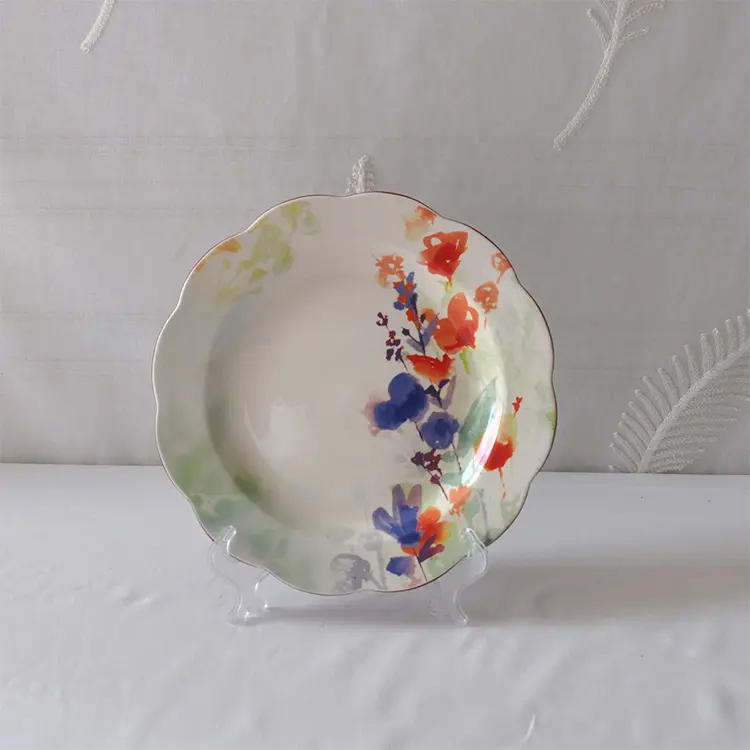 Buy Watercolor Floral Scalloped - Edge Ceramic Plate Set Supplier, Factory