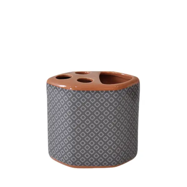jiashun Gray & Orange Geometric - Patterned Stoneware Bathroom 5 - Piece Set Supplier, Products