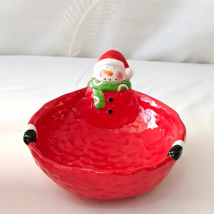 China Christmas 3D Snowman & Santa Dolomite Ceramic Candy Bowl Companies, Product