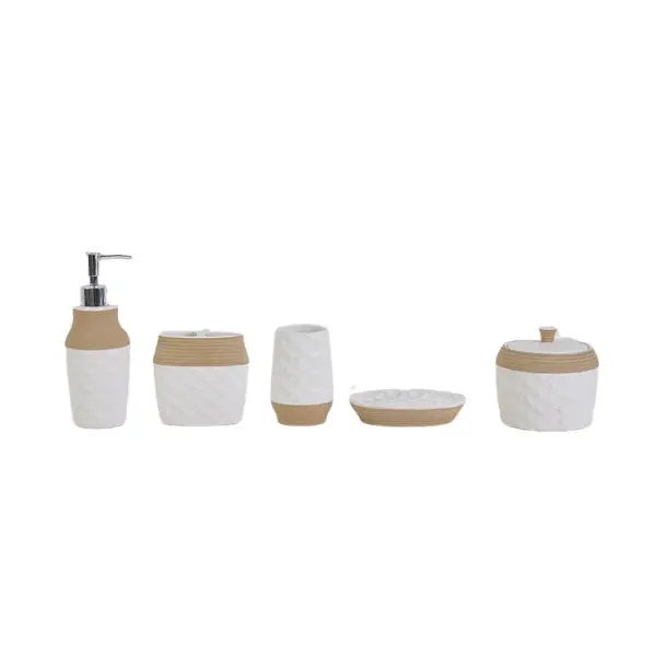 Custom Inspired Beige & White Diamond - Textured 5 - Piece Ceramic Bathroom Set JS20356 Manufacturers, Company