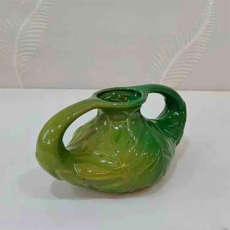Wholesale Dual - Handled Tropical Leaf - Embossed Gradient Green Ceramic Vase | Artistic Home Decor Companies, Product