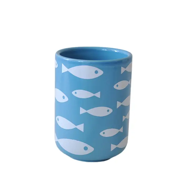 Wholesale Ocean - Themed White Fish Print Ceramic 5 - Piece Bathroom Accessory Set Manufacturers, Factories