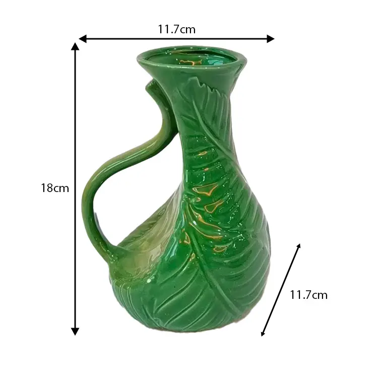 Leaf-Embossed Gradient Green Ceramic Vase Dimensions