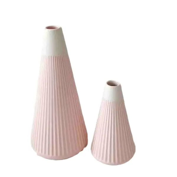 Wholesale Pink and White Gradient Vertical Striped Stoneware Vase Set of 3 Factories, Exporters