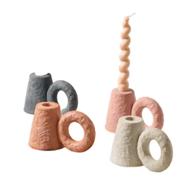 Texture Finish Multi-Color Ceramic Candlestick Set Cone Ring Combo Home