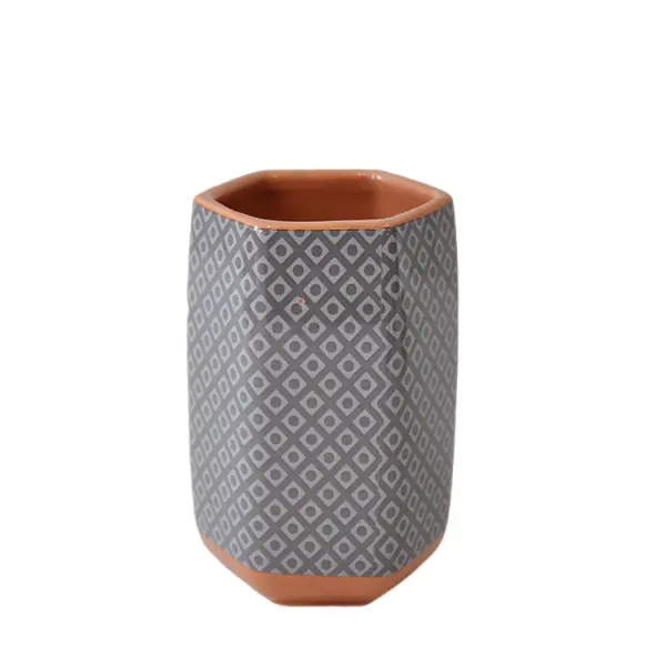 jiashun Gray & Orange Geometric - Patterned Stoneware Bathroom 5 - Piece Set Supplier, Products