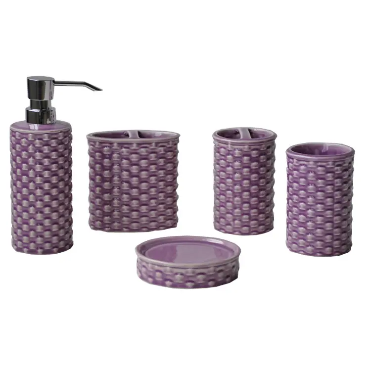China Modern Minimalist Woven - Texture Embossed Purple Ceramic Bathroom Accessory Set Manufacturers, Suppliers