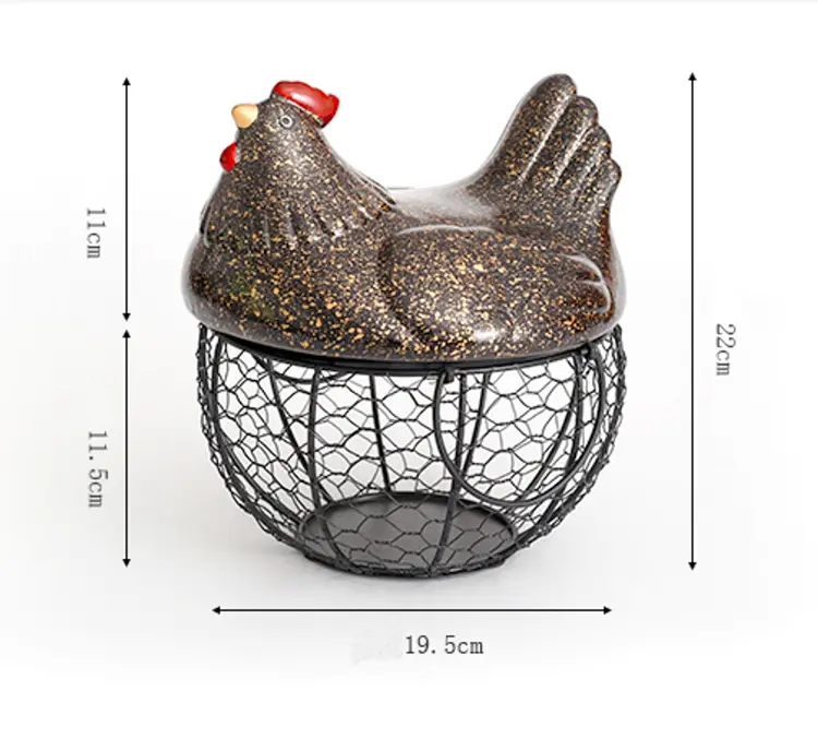 Glitter Ceramic Hen Lid Iron Wire Basket Storage Decor