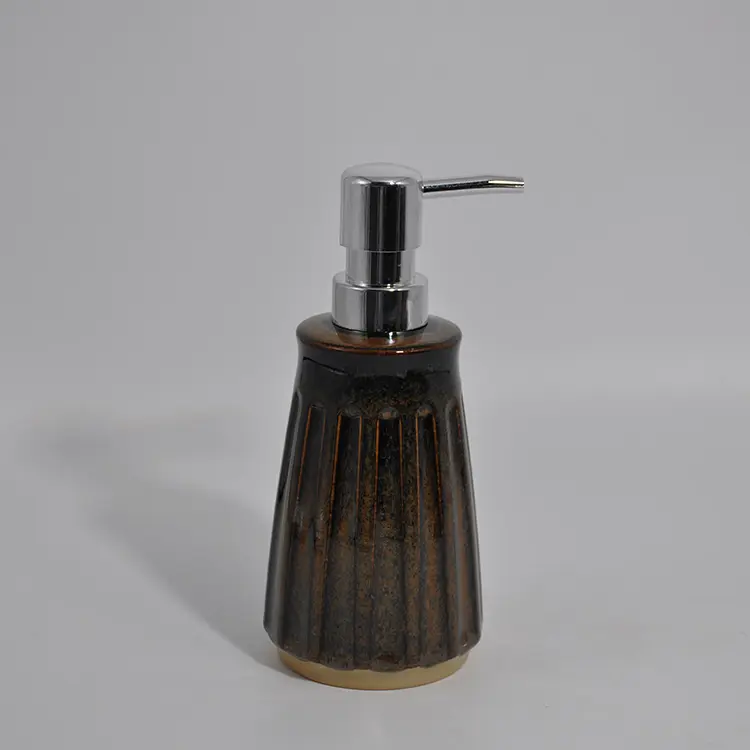China Dark Brown Ribbed Glaze Ceramic Bathroom 4-Piece Set Factories, Products