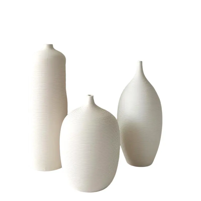 Wholesale Minimalist White Ceramic Vertical Striped Vase Set Suppliers, Exporter