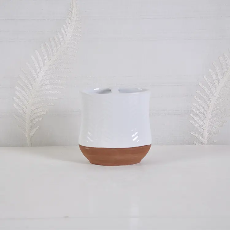 Wholesale Wabi - Sabi Two - Tone White & Brown Herringbone - Textured Ceramic Bathroom Set Supplier, Products