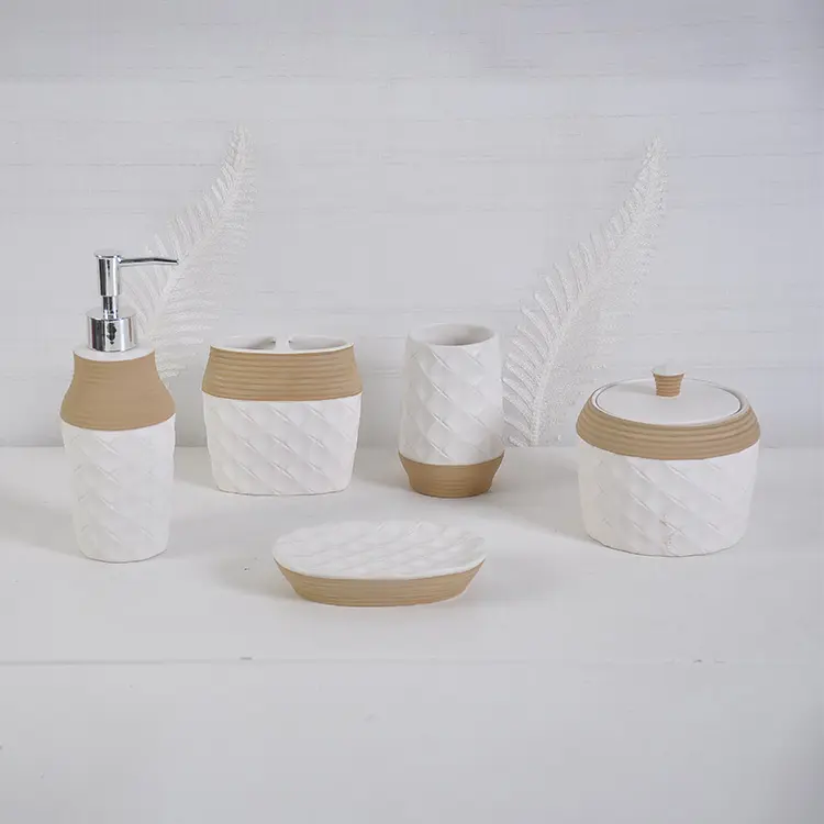 Custom Inspired Beige & White Diamond - Textured 5 - Piece Ceramic Bathroom Set JS20356 Manufacturers, Company