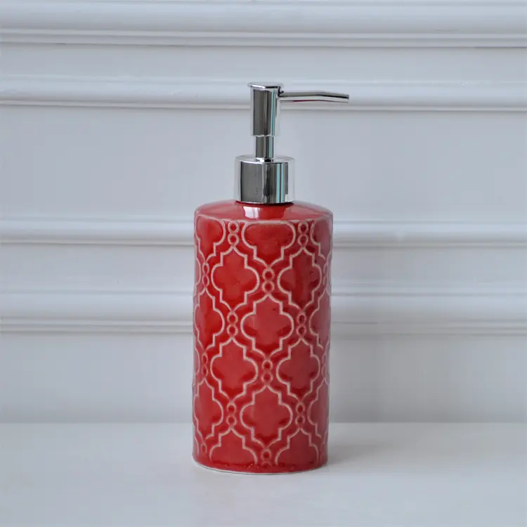 Buy Vintage Geometric - Embossed Red Ceramic Bathroom Accessory Set Manufacturers, Factories