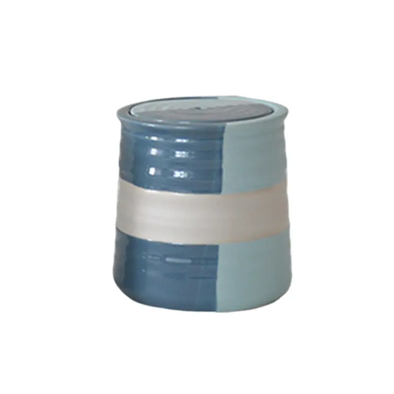 Custom Blue & White Color - Blocked Ribbed - Texture Stoneware Bathroom 5 - Piece Set Manufacturers, Companies