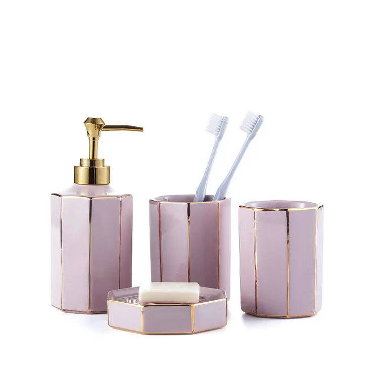 jiashun Blush Purple Geometric Ceramic Bathroom 4-Piece Set Suppliers, Companies
