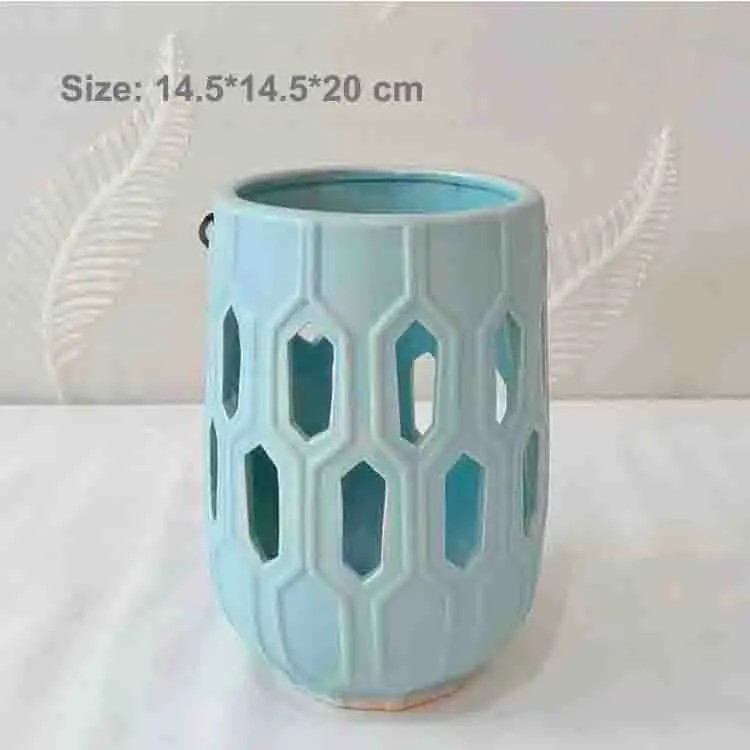 Modern Light Blue Hexagonal Ceramic Lantern - View 1