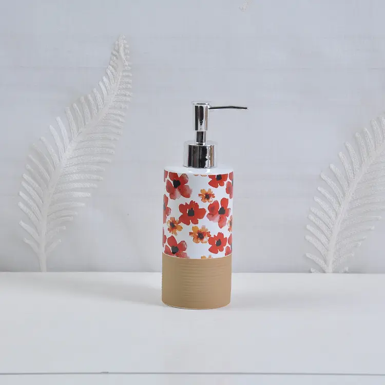 Wholesale Vintage Red Floral & Beige Ribbed Ceramic Bathroom Accessory Set Factory, Exporters