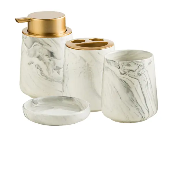 China White Marble-Pattern Luxury Ceramic Bathroom 4-Piece Set Factories, Company