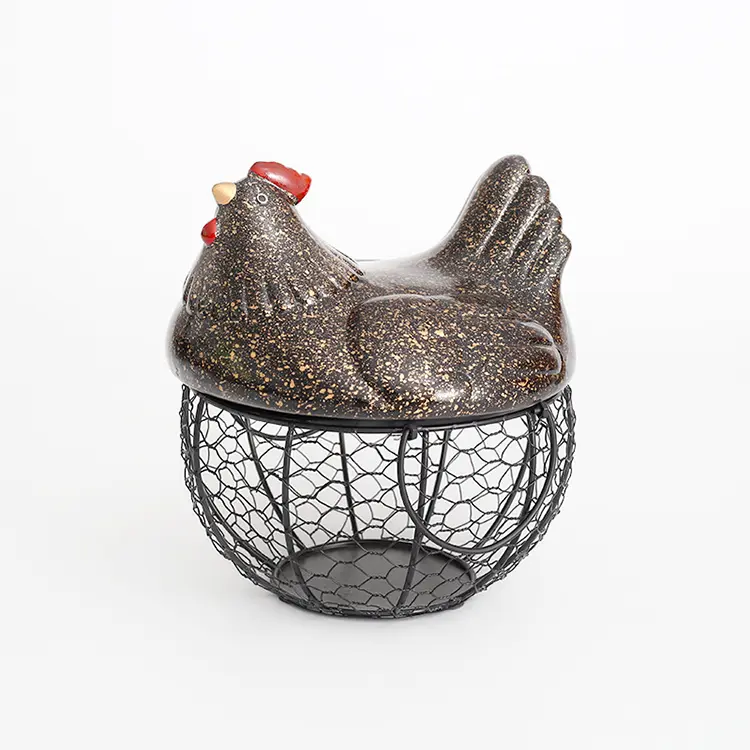 Buy Glitter Ceramic Hen Lid Iron Wire Basket Storage Decor Exporter, Products