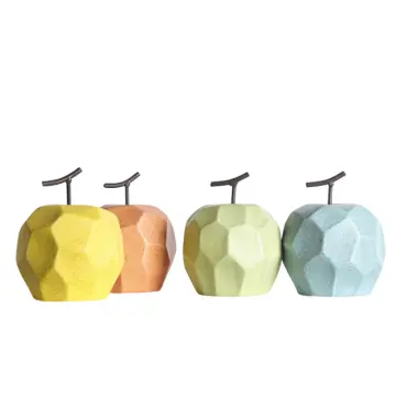 Geometric Faceted Speckled Ceramic Apple Pear Decor Set Multi-Color