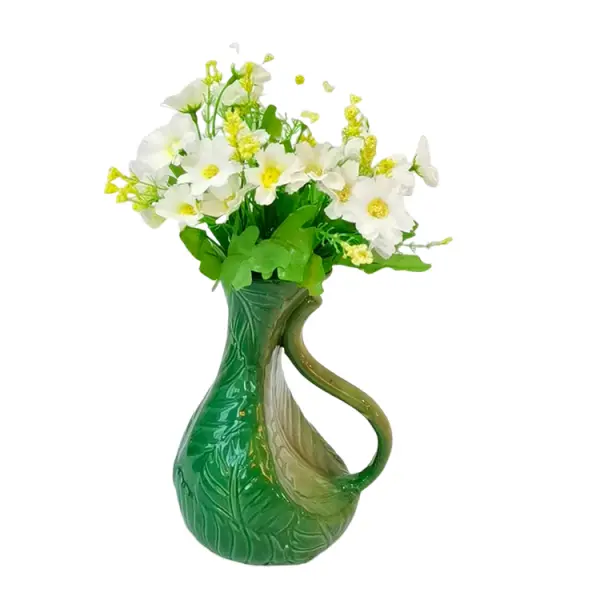 Custom Single - Handle Leaf - Embossed Gradient Green Ceramic Vase Exporters, Companies