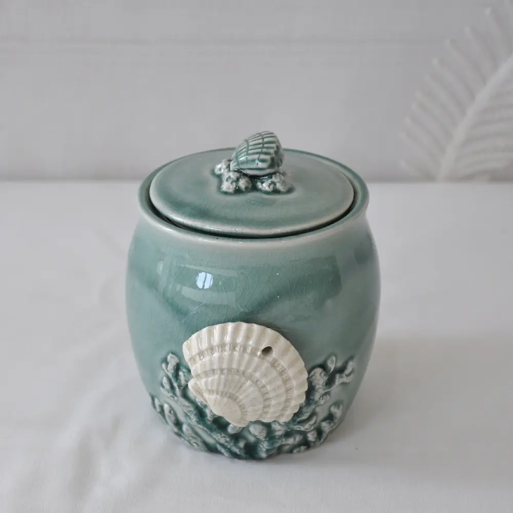 Custom Teal Glaze 3D Shell & Coral Ceramic Bathroom 6-Piece Set Supplier, Factory