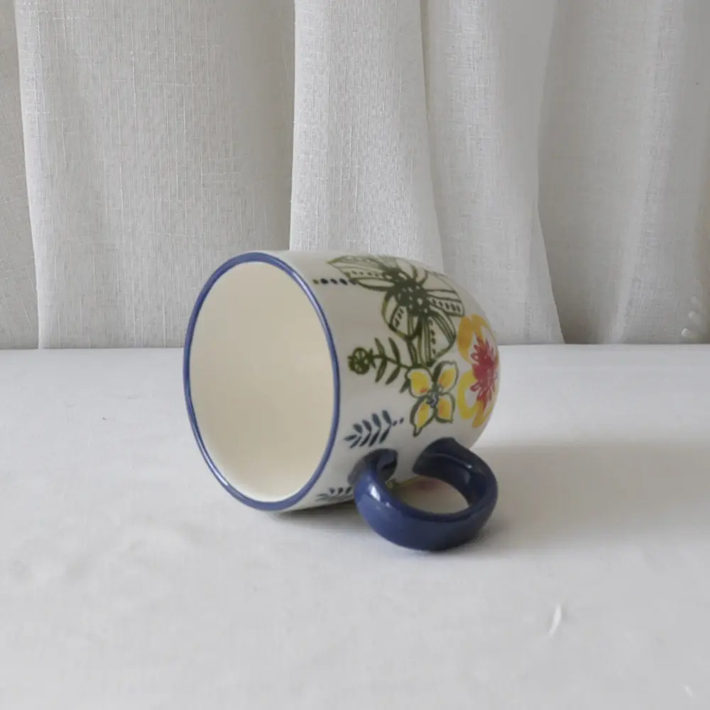 Discount Colorful Floral Blue-Rim Ceramic Mug Factories, Product