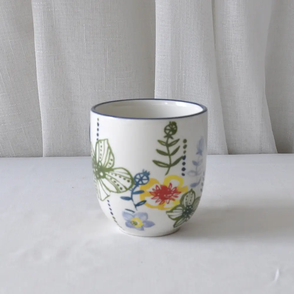 Discount Colorful Floral Blue-Rim Ceramic Mug Factories, Product