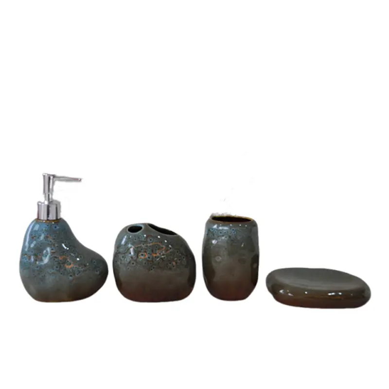 Wholesale Blue - Brown Gradient Stone - Like Textured Stoneware Bathroom 4 - Piece Set Manufacturer, Factories