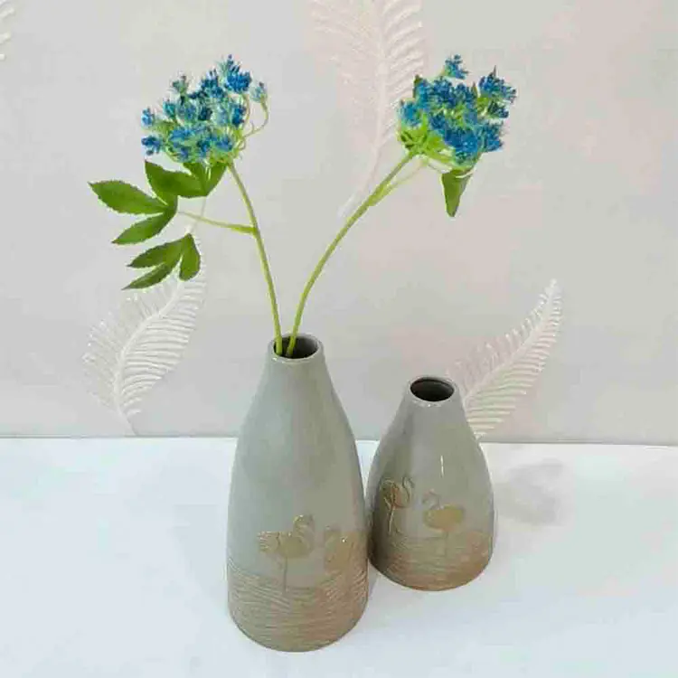jiashun Nordic Minimalist Flamingo - Embossed Gradient Stoneware Vase Set Supplier, Product