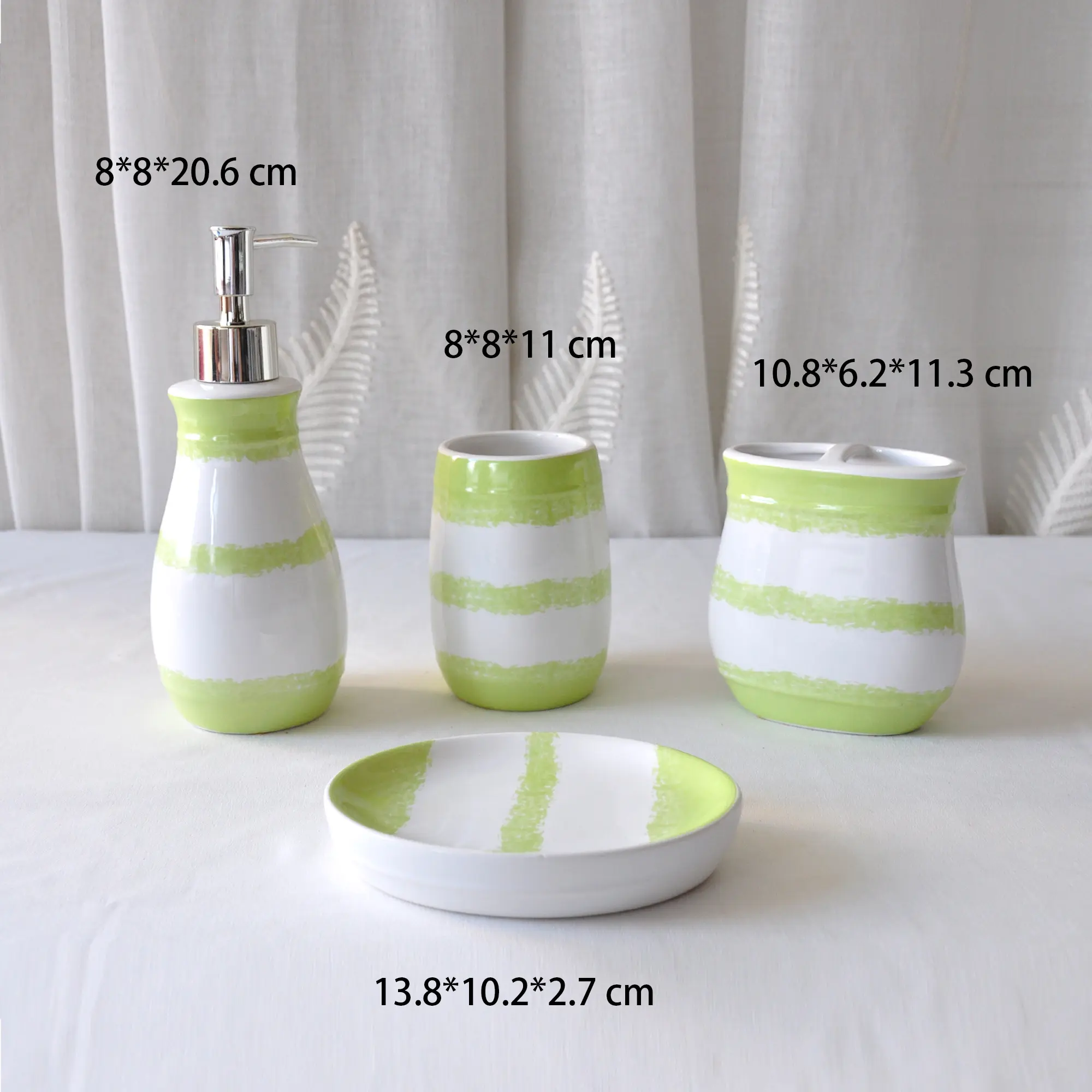 Green-White Striped Bathroom Accessory Set