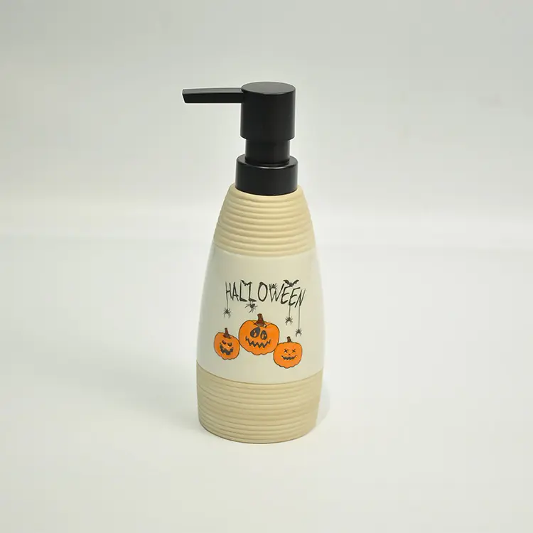 Buy Halloween Pumpkin-Printed Beige-Brown Ribbed Stoneware Bathroom Accessory Set Factory, Company