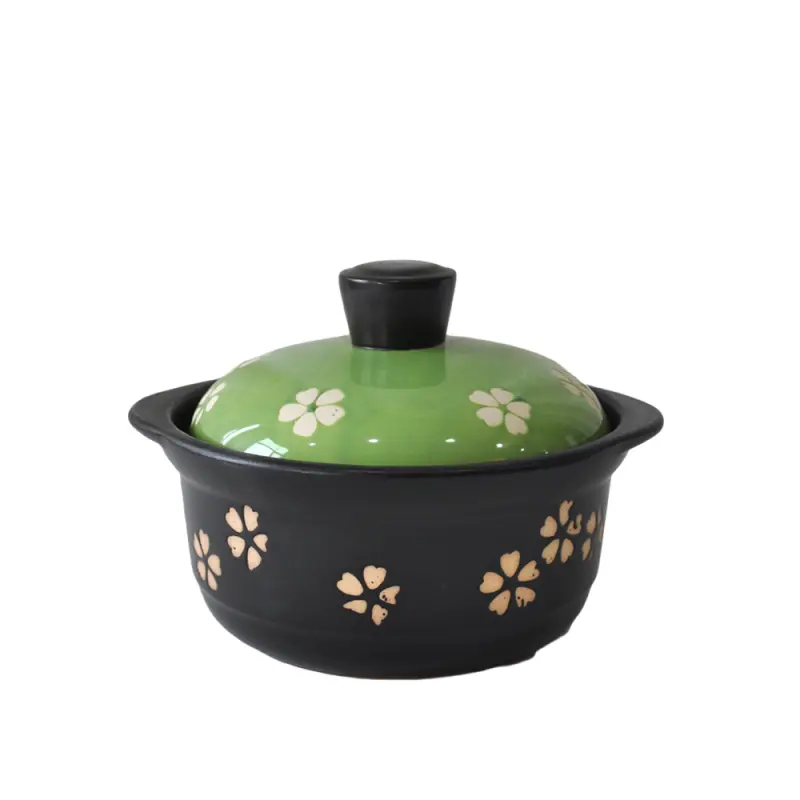 ODM Japanese Black & Green Contrast Cherry Blossom Ceramic Casserole Exporter, Companies