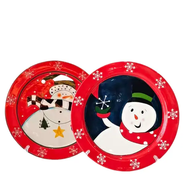 Discount Christmas Cartoon Snowman Dolomite Decorative Plate Set - 2 Piece Factories, Company