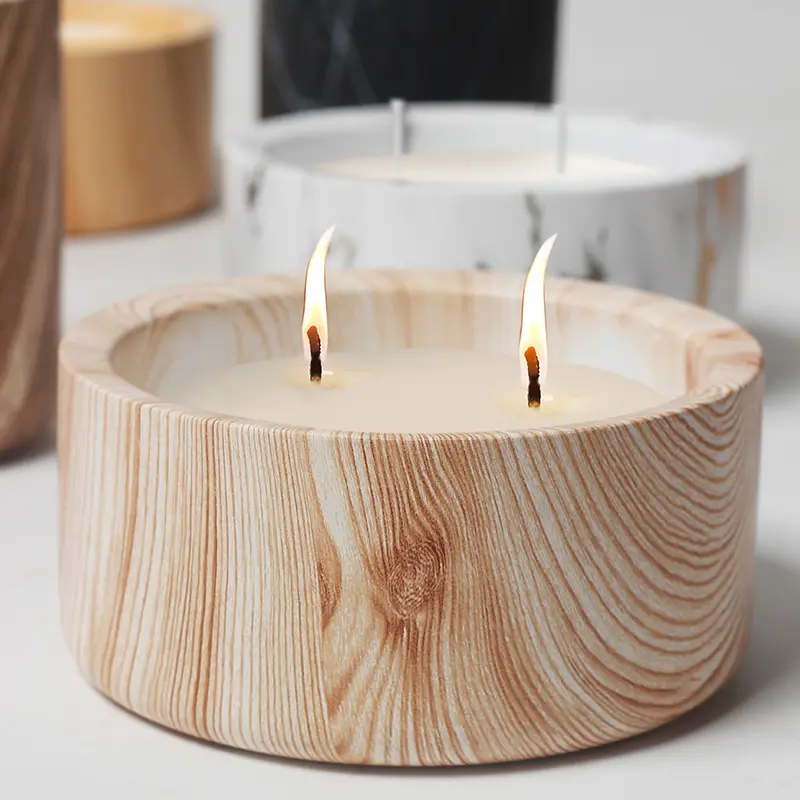 China Modern Ceramic Round Candle Holder with Wood Grain & Marble Pattern Companies, Product
