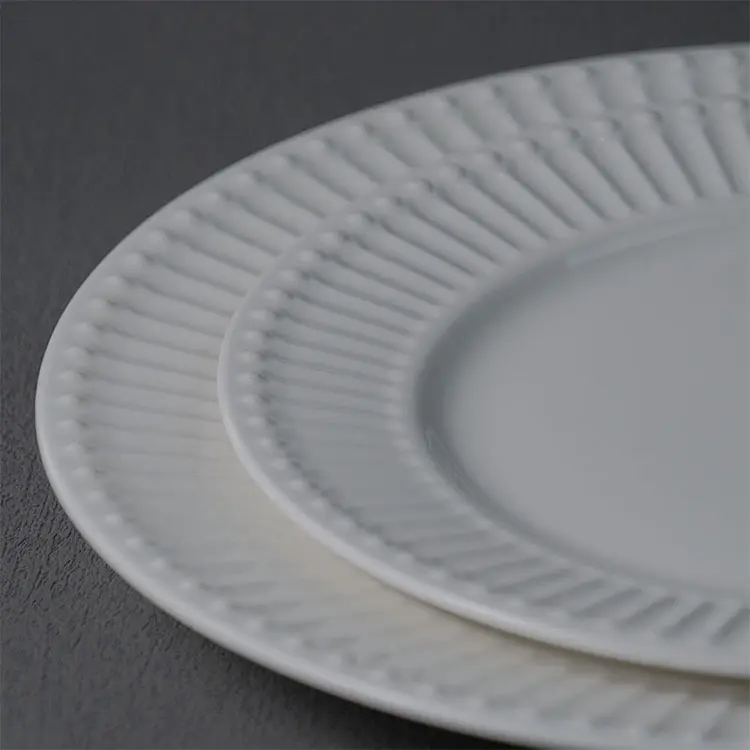 Wholesale Pure White Embossed Striped-Edge Ceramic Dinner Plate Company, Companies