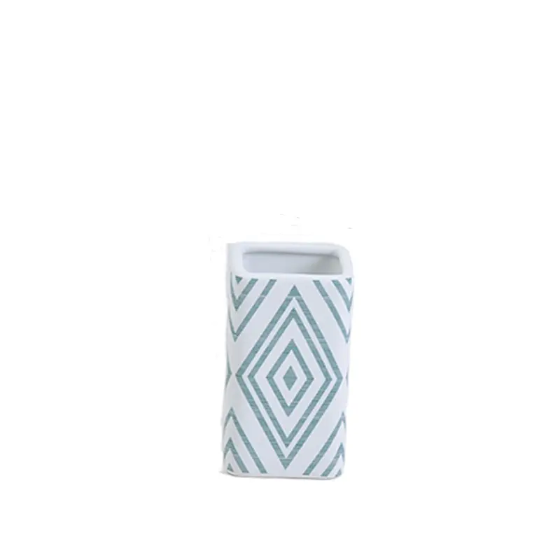 Cheap Blue & White Geometric - Patterned Dolomite Bathroom 5 - Piece Set Manufacturers, Exporter
