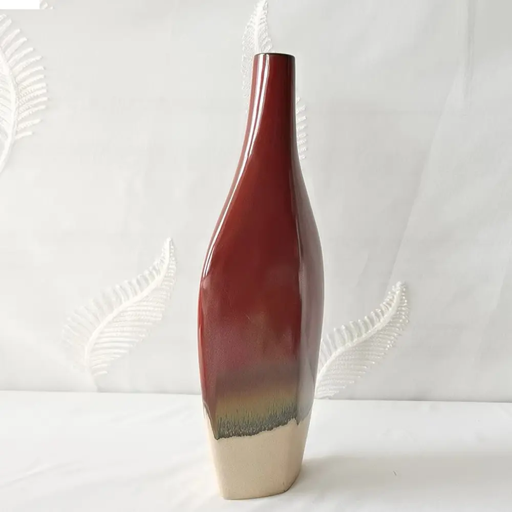 jiashun Red Brown Gradient Quadrilateral Ceramic Floor Vase Manufacturers, Exporter